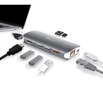  J5 USB Type-c Multi Adapter HDMI /VGA/Ethernet/USB 3.1 SD & MicroSD/PD 3.0 