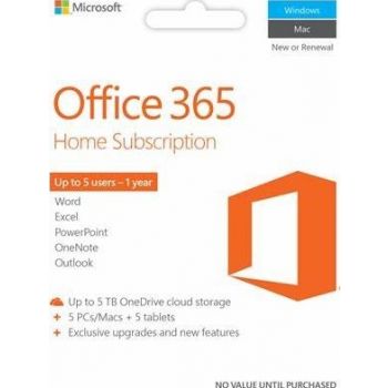  Microsoft Office 365 Home Mac/Win, 1 Year, 6 User 