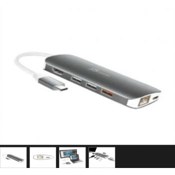  J5 USB Type-c Multi Adapter HDMI /VGA/Ethernet/USB 3.1 SD & MicroSD/PD 3.0 