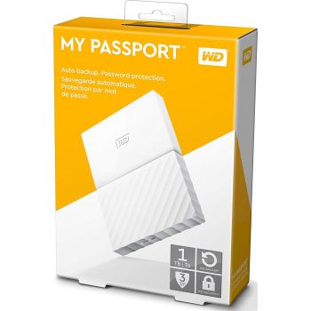  WD 1TB My Passport Portable External Hard Drive - USB 3.0 (White Color) 