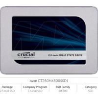  Crucial MX500 250GB 3D NAND SATA 2.5 inch 7mm (with 9.5mm adapter) Internal SSD 