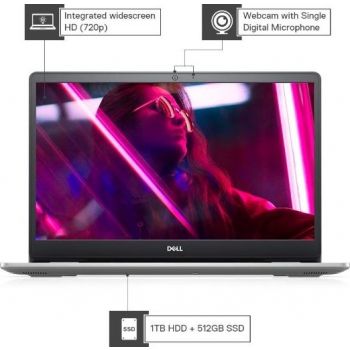  Dell Inspiron 15 (5593) Home Laptop (Intel Core i7-1065G7 Processor, 16GB Memory, 1TB Hard Disk + 512 SSD Storage , 4GB Graphic, 15.6-inch FHD Display, WLAN + Bluetooth + Camera + FingerPrint, Windows 10 Home, Silver) 